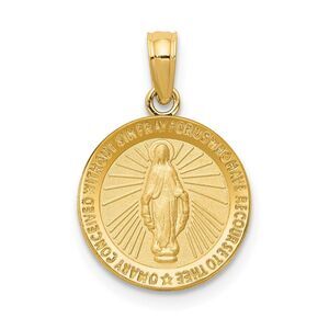 14k Yellow Gold, Round Miraculous Medal Pendant, 13mm (1/2 Inch)